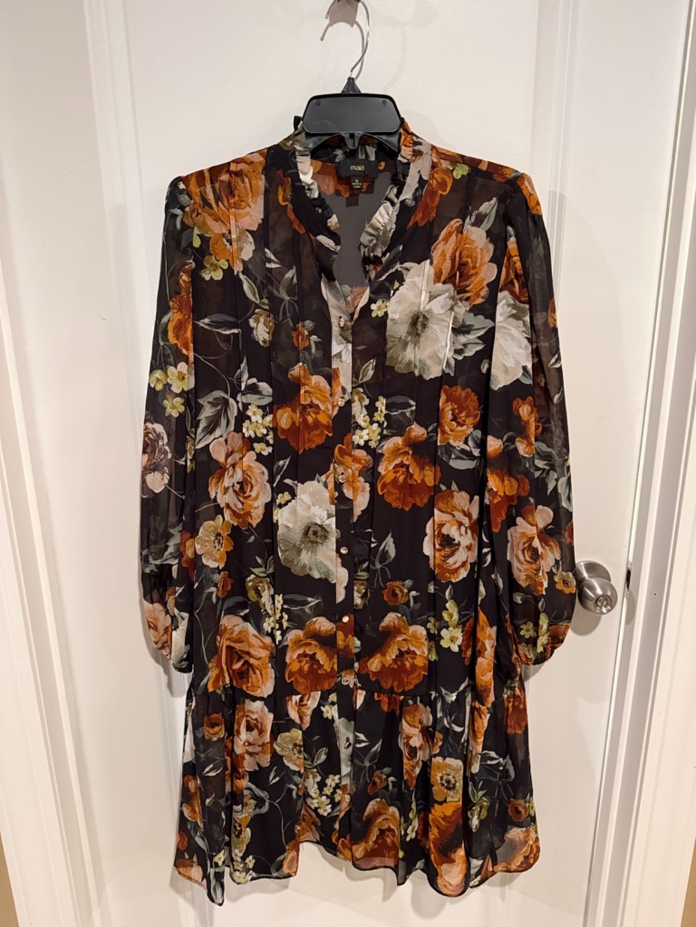 Floral Button-Front Black & Rust Women’s Dress-worn once